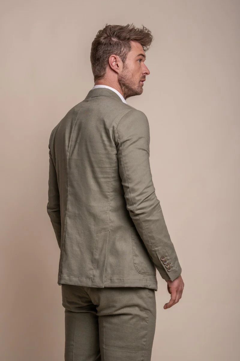 Men's Slim Fit Linen Jacket & Trousers Suit Set - ALVARI - Sage - Image 3