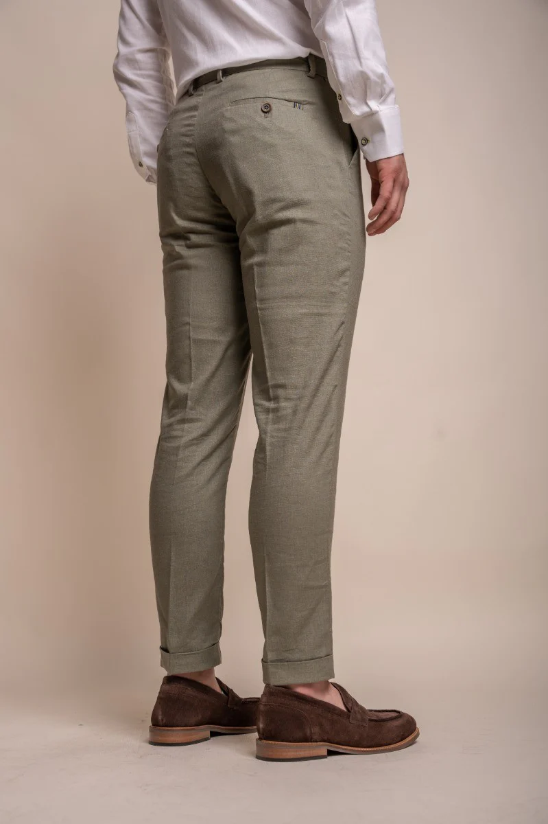 Men's Slim Fit Linen Jacket & Trousers Suit Set - ALVARI - Sage - Image 6