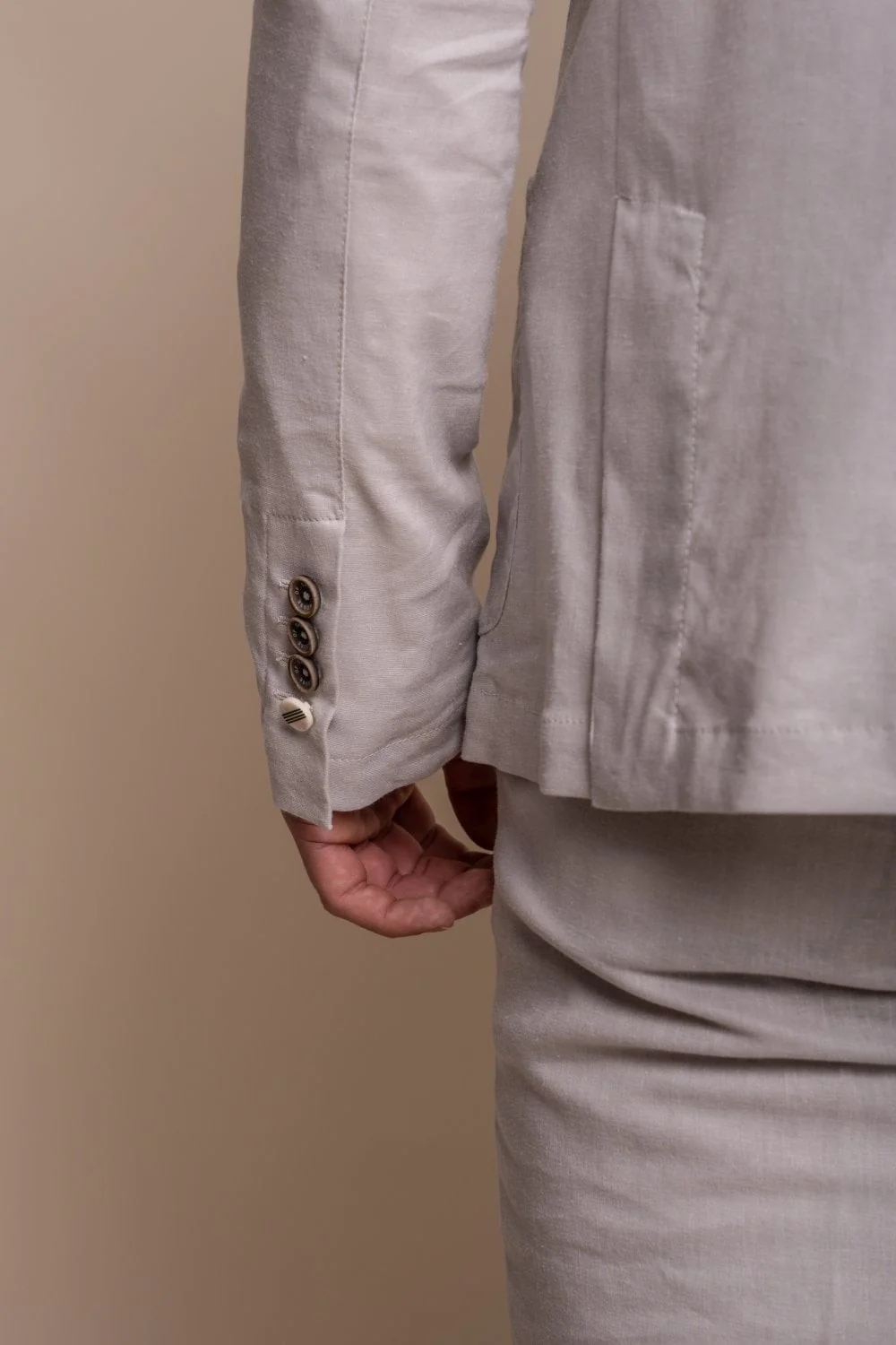 Men's Slim Fit Linen Jacket & Trousers Suit Set - ALVARI - Stone - Image 3