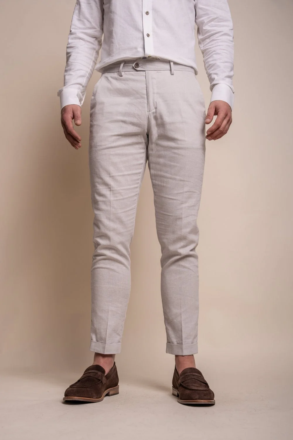 Men's Slim Fit Linen Jacket & Trousers Suit Set - ALVARI - Stone - Image 5