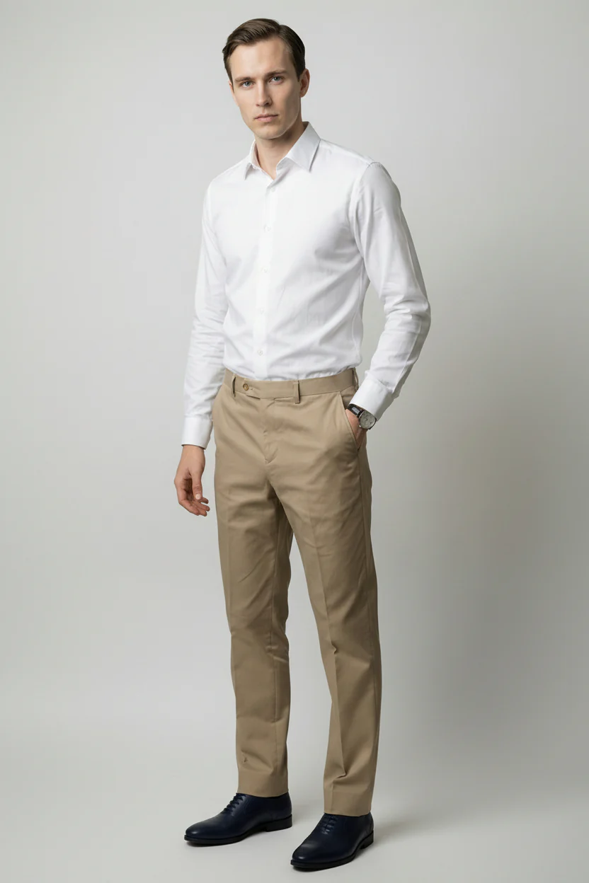 Men's Cotton Slim Fit Beige Suit - KINGSTON - Beige - Image 5