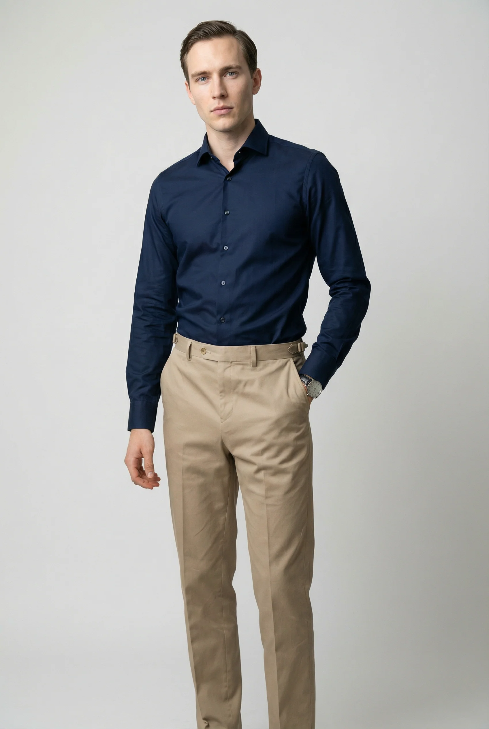 Men's Cotton Slim Fit Beige Suit - KINGSTON - Beige - Image 8