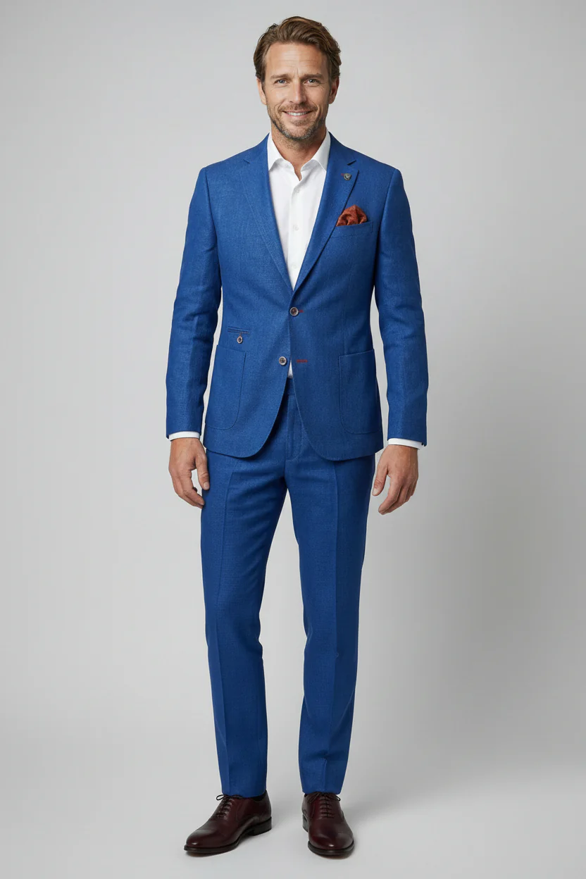 Men's Slim Fit Linen 2 Piece Suit Set - Navy Blue - Image 2
