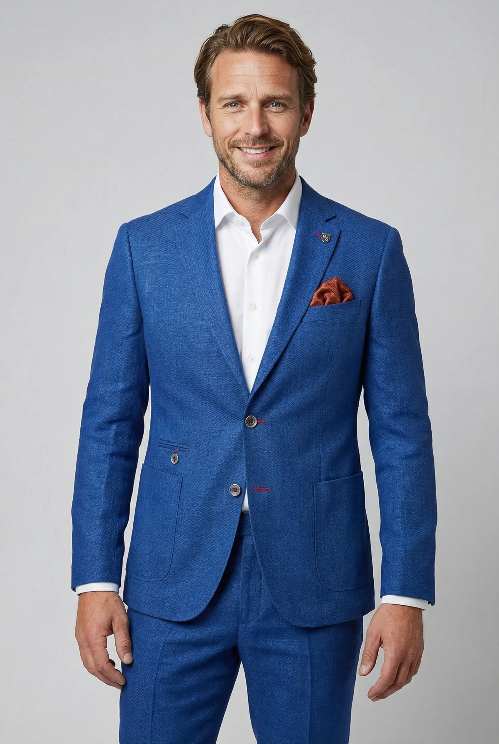 Men's Slim Fit Linen 2 Piece Suit Set - Navy Blue - Image 3
