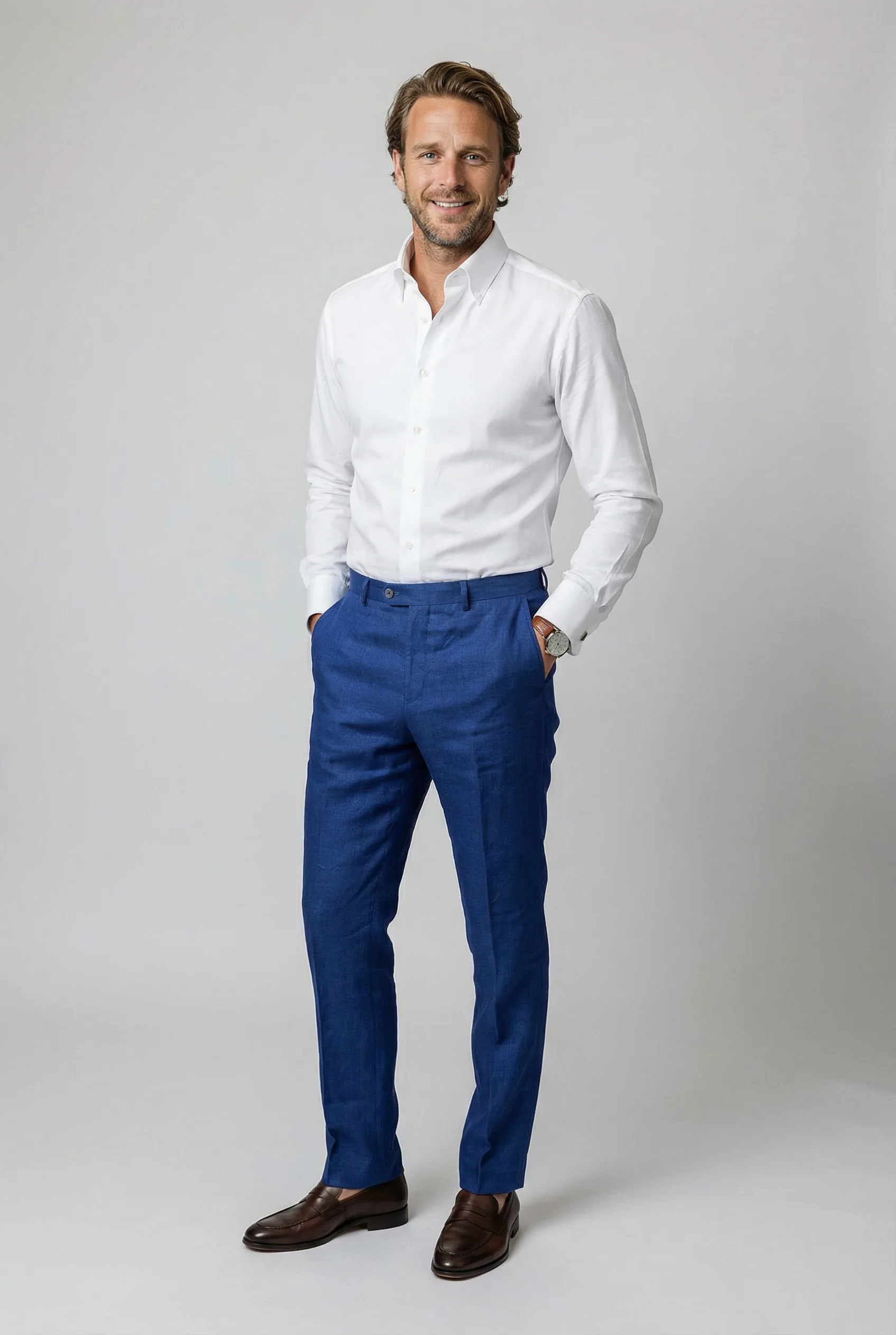 Men's Slim Fit Linen 2 Piece Suit Set - Navy Blue - Image 5