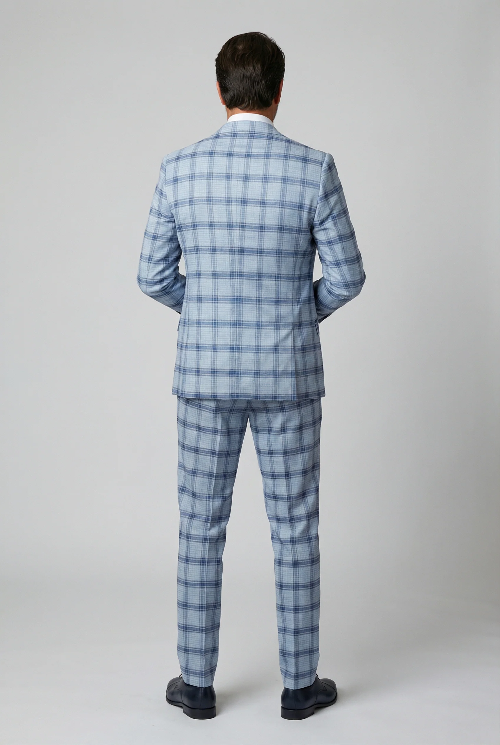 Men's Slim Fit Windowpane Check Blue Suit - BLAKE - Pale Blue - Image 6