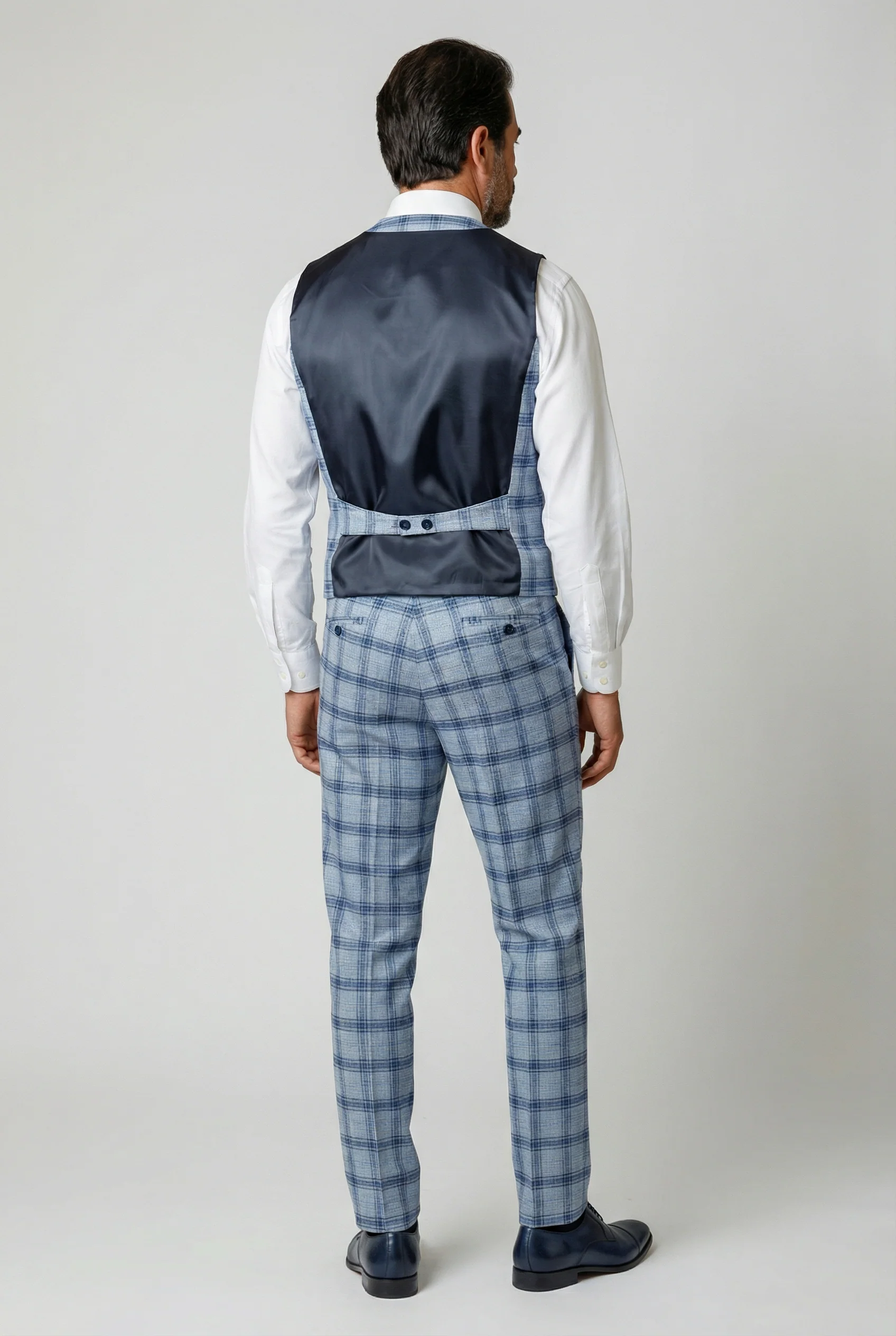 Men's Slim Fit Windowpane Check Blue Suit - BLAKE - Pale Blue - Image 8