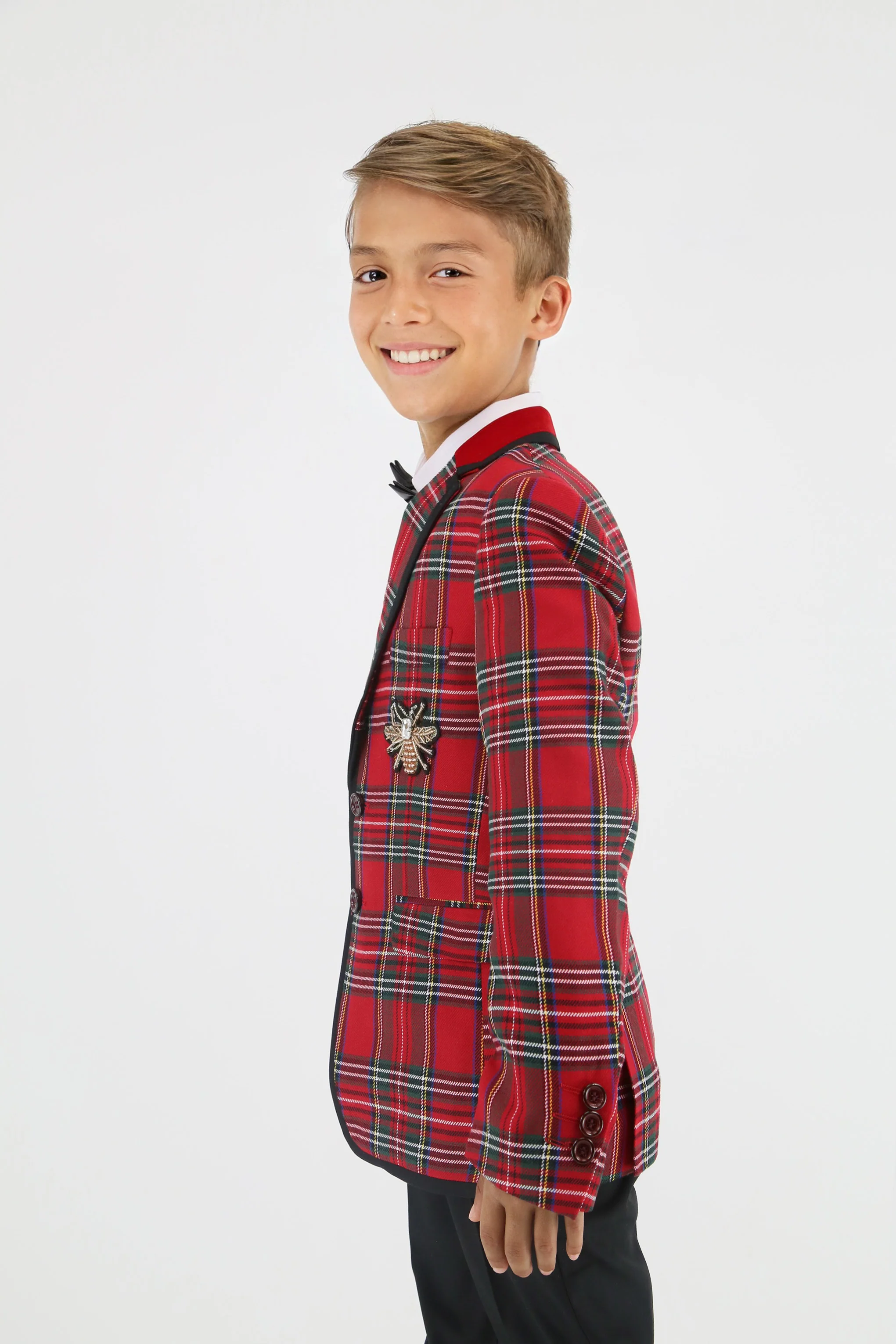 Stylish Boys Tartan Plaid Suit - Red - Black - Image 3