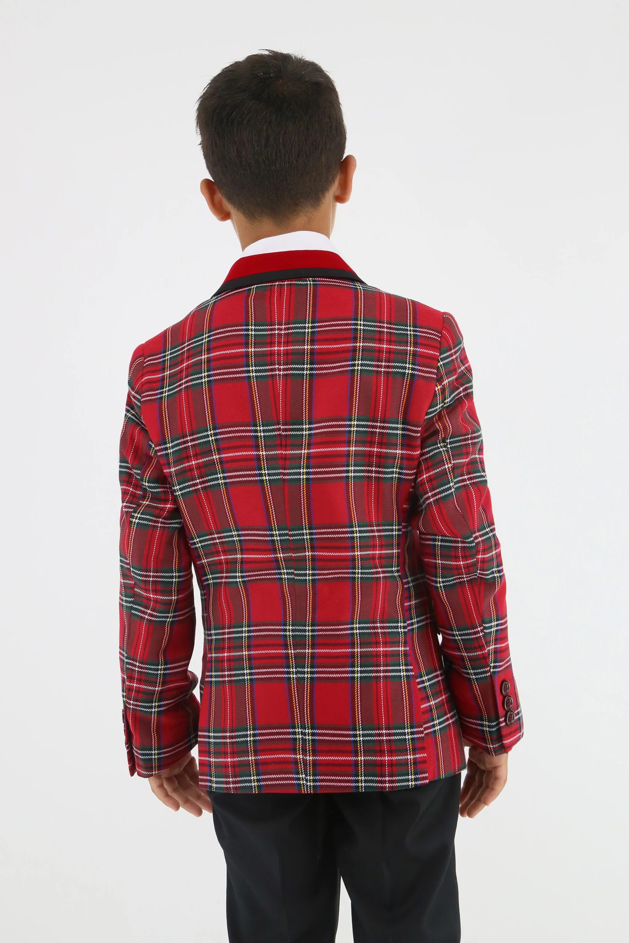 Stylish Boys Tartan Plaid Suit - Red - Black - Image 4