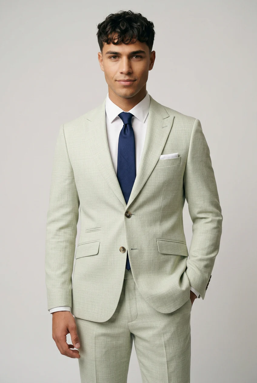 Tropez 2-Piece Textured Prom Suit - Sage Green - Image 2