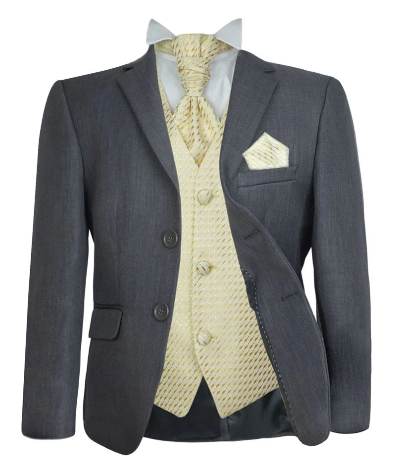 Boys Grey Suit & Choice Of Waistcoat - THOMAS - Grey - Gold - Image 2