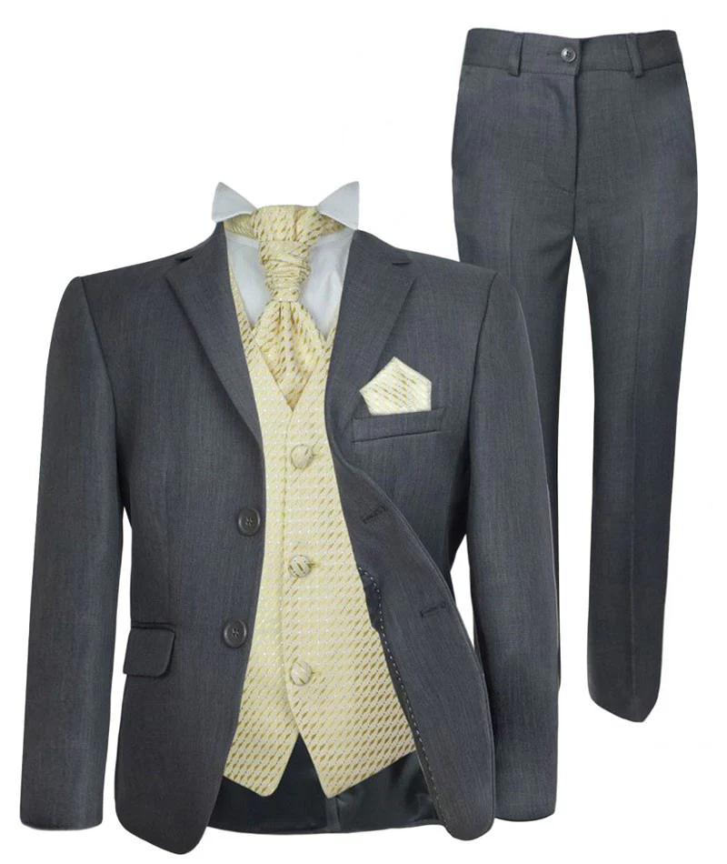 Boys Grey Suit & Choice Of Waistcoat - THOMAS - Grey - Gold - Image 3