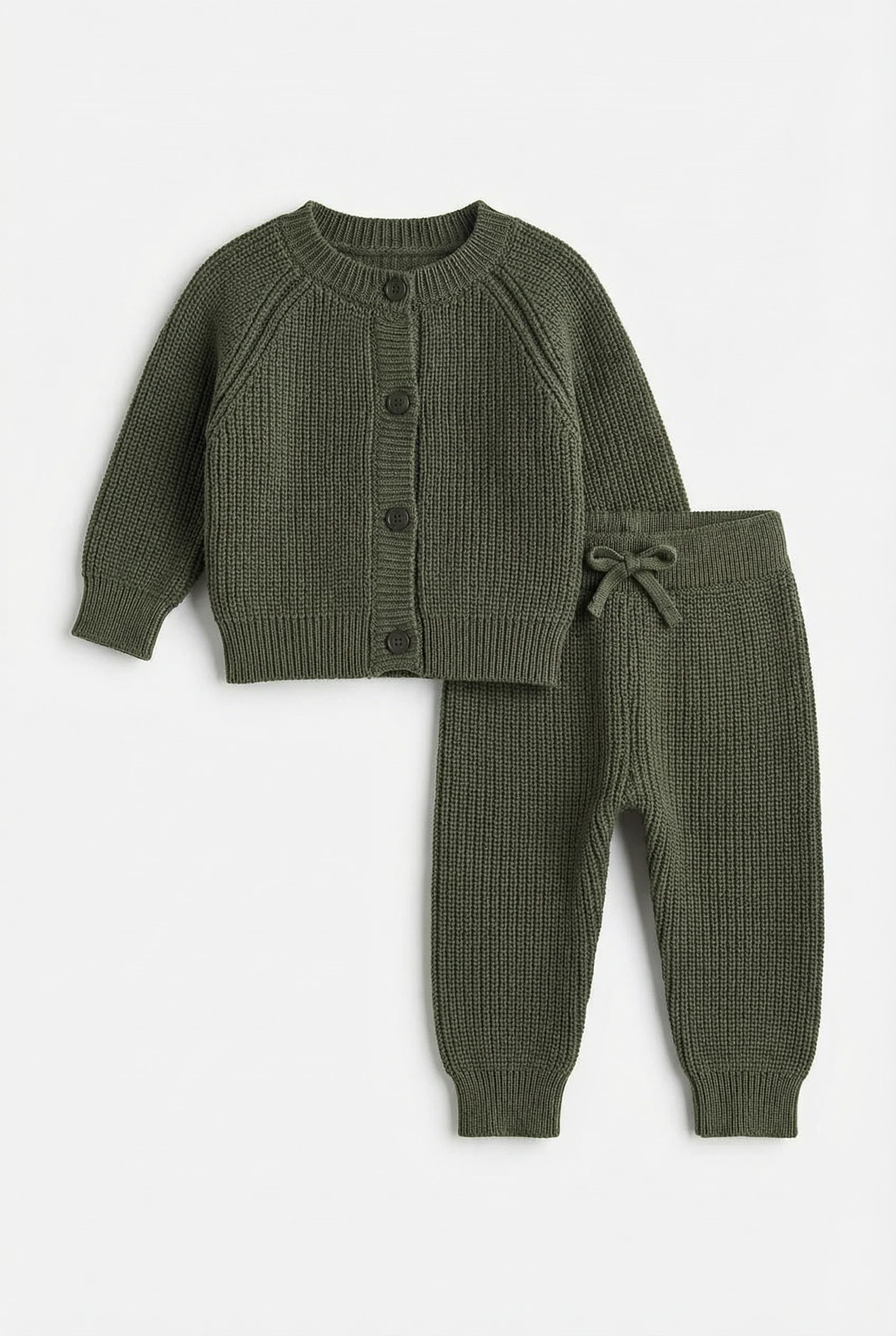 Unisex Baby 2-Piece Ribbed Knit Cardigan & Trousers Lounge Set - Green - Image 3