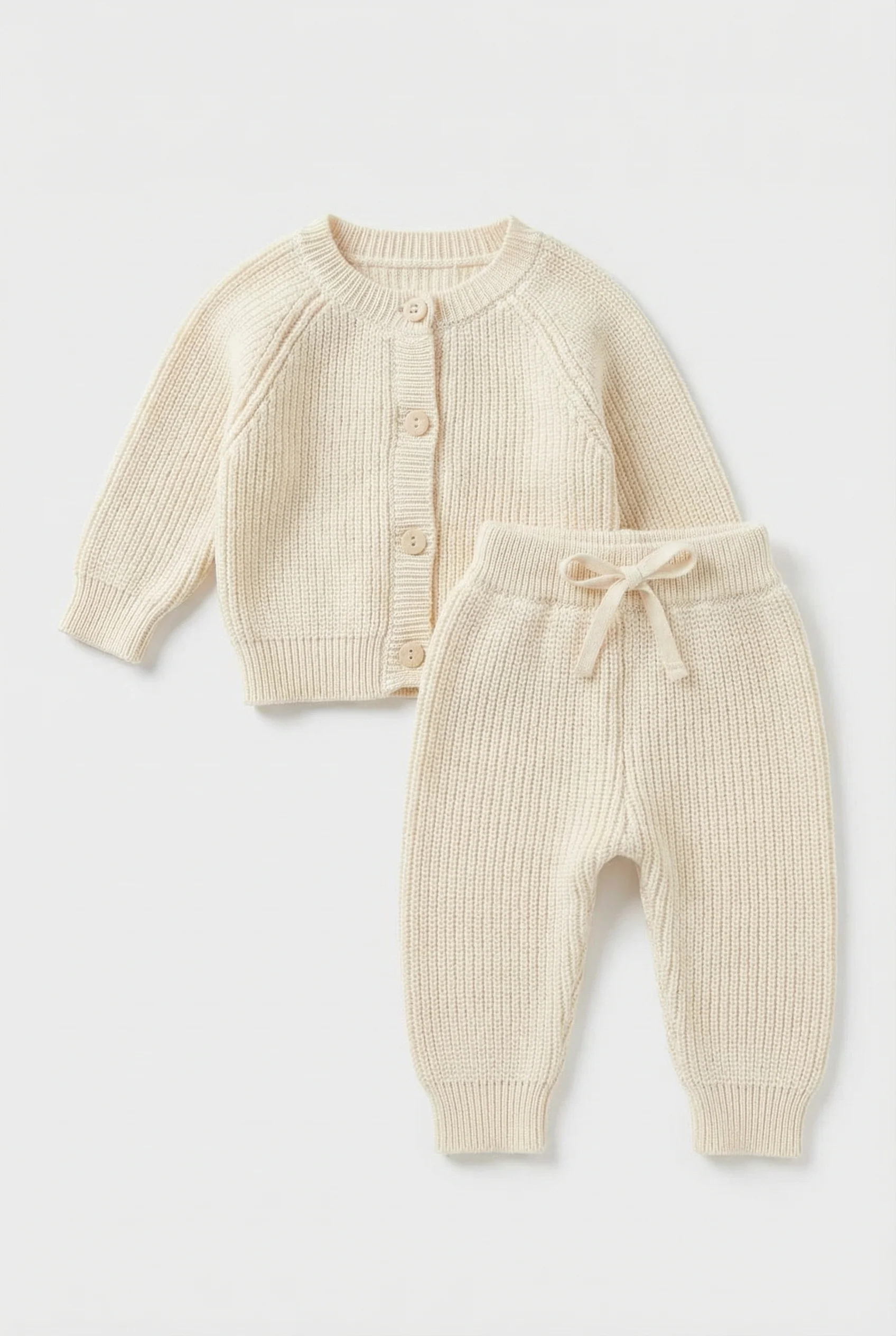 Unisex Baby 2-Piece Ribbed Knit Cardigan & Trousers Lounge Set - Ivory - Image 3
