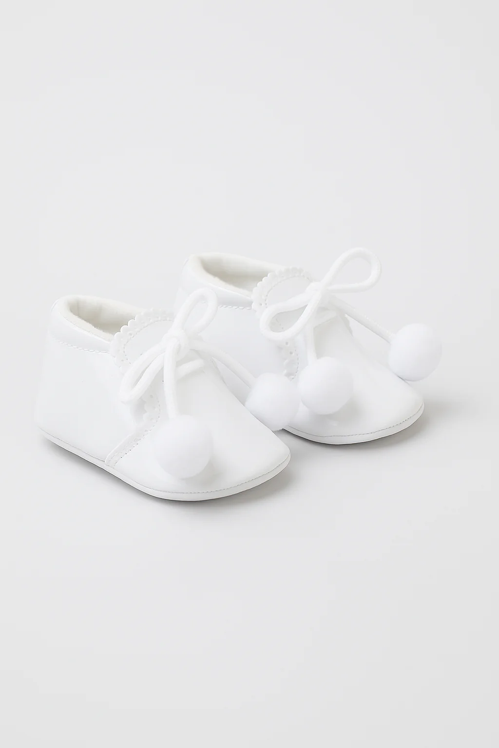Unisex Baby Patent Pom Pom Booties Pram Shoes - Joe - White - Image 3