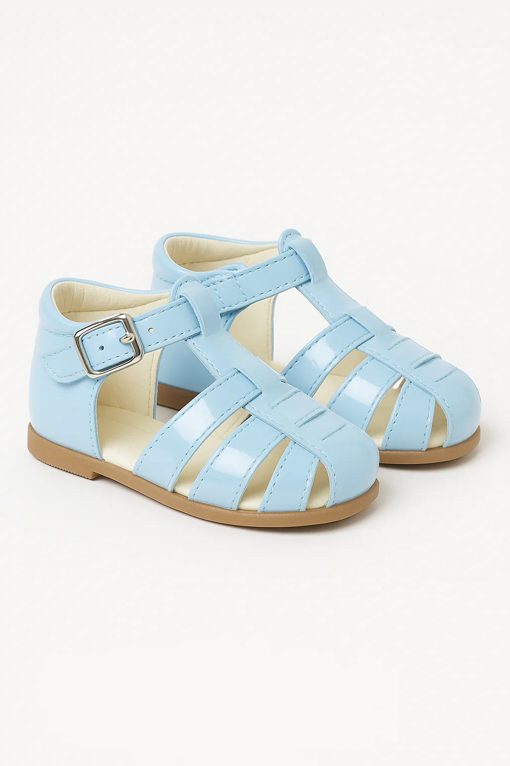 Unisex Kids Patent Leather Sandals Shoes- RALPH - Blue - Image 3