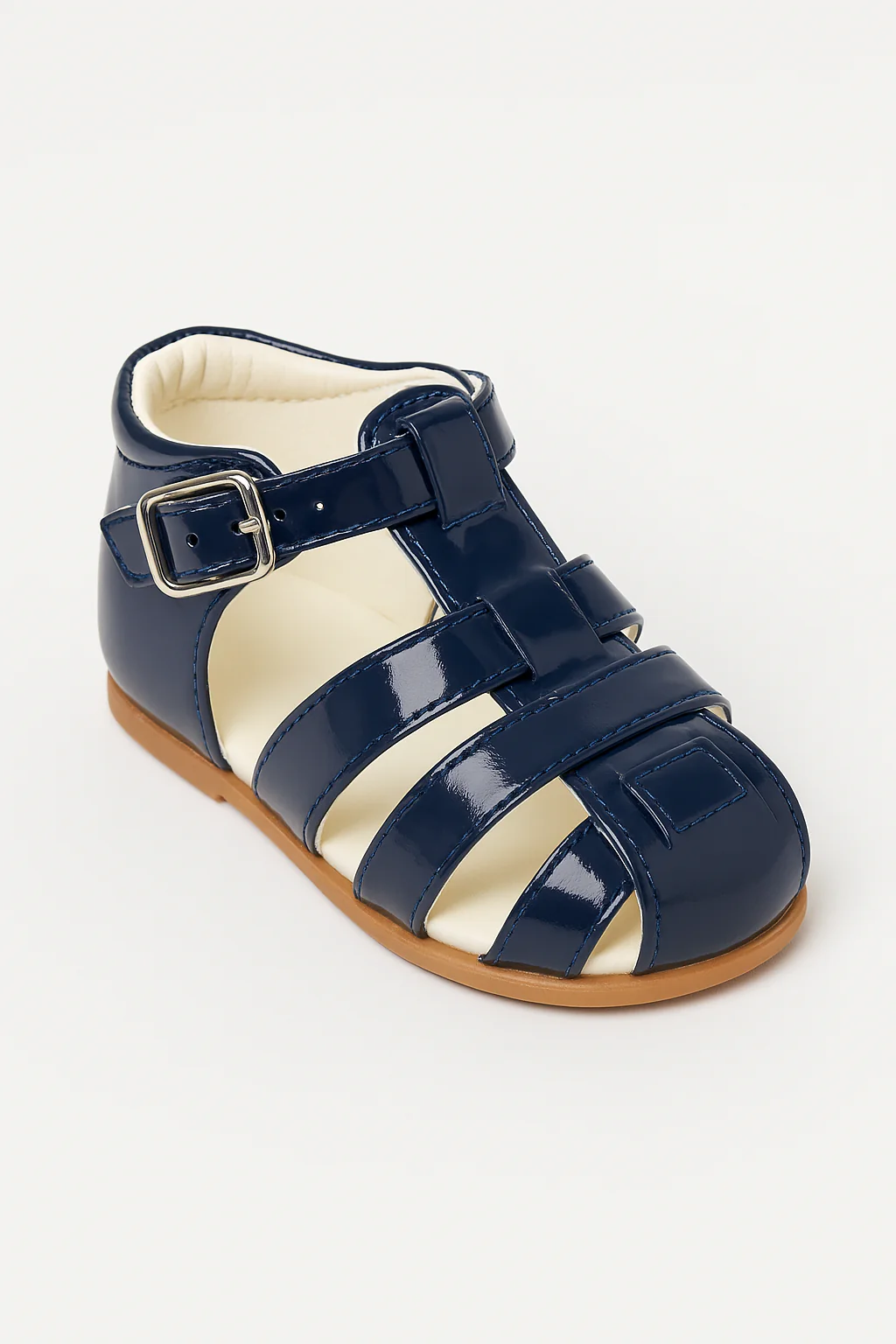 Unisex Kids Patent Leather Sandals Shoes- RALPH - Navy Blue