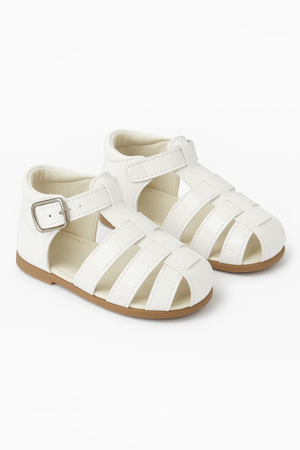 Unisex Kids Patent Leather Sandals Shoes- RALPH - White - Image 3
