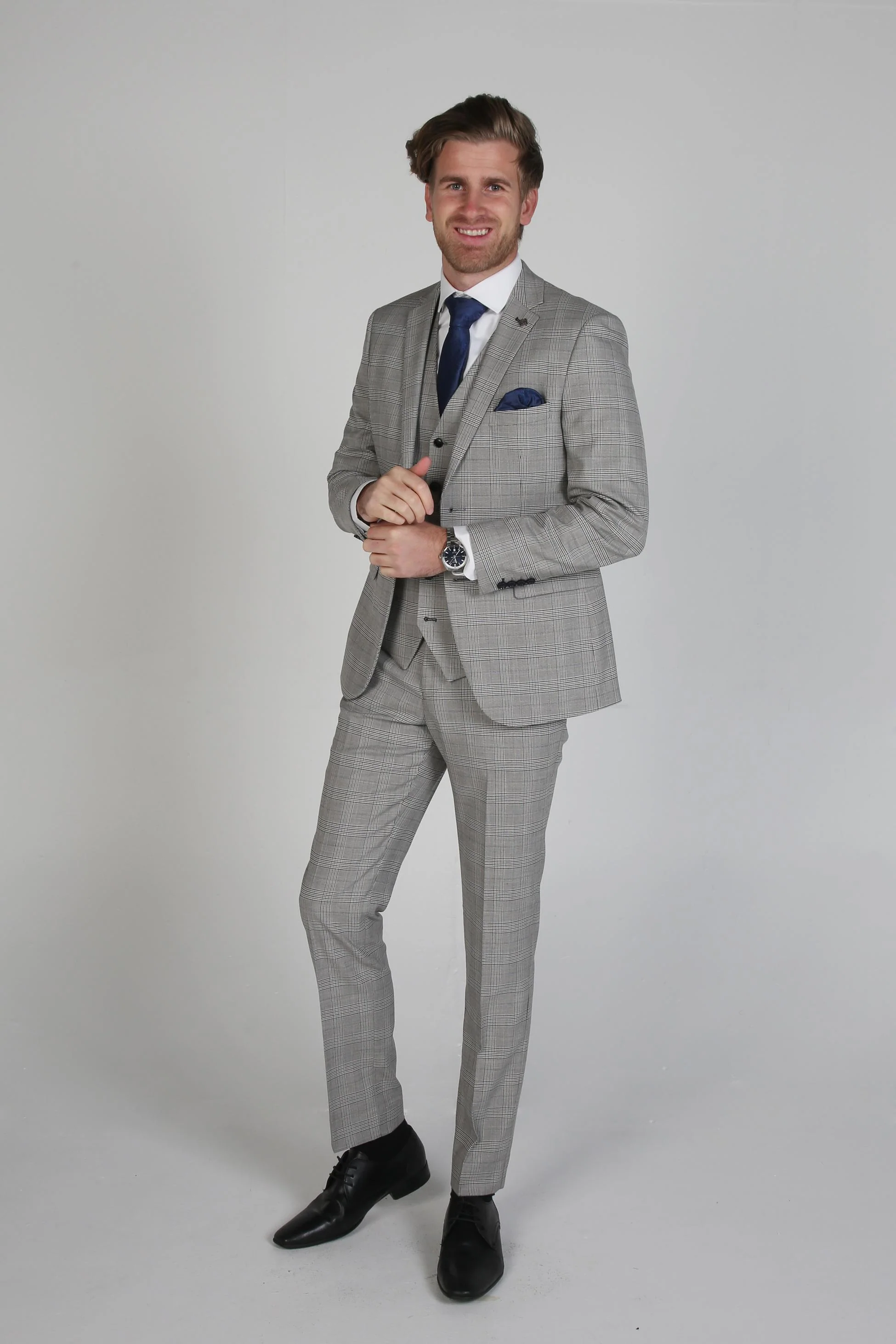 Men's Windowpane Tweed Check Formal Suit - HUGO - Grey - Image 2
