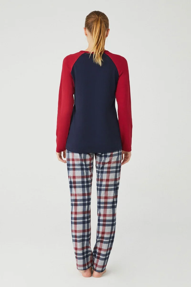 Women's Comfortable Navy & Burgundy Pyjama - Burgundy - Navy Blue - Image 3